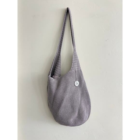 The Sak Hobo 120 Bag Shoulder Knit Gray Taupe Magnetic Fly Purse Hand-Crochet - Picture 1 of 4